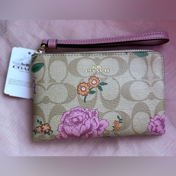 Coach | Bags | Coach Corner Zip Wristlet In Signature Canvas With ...